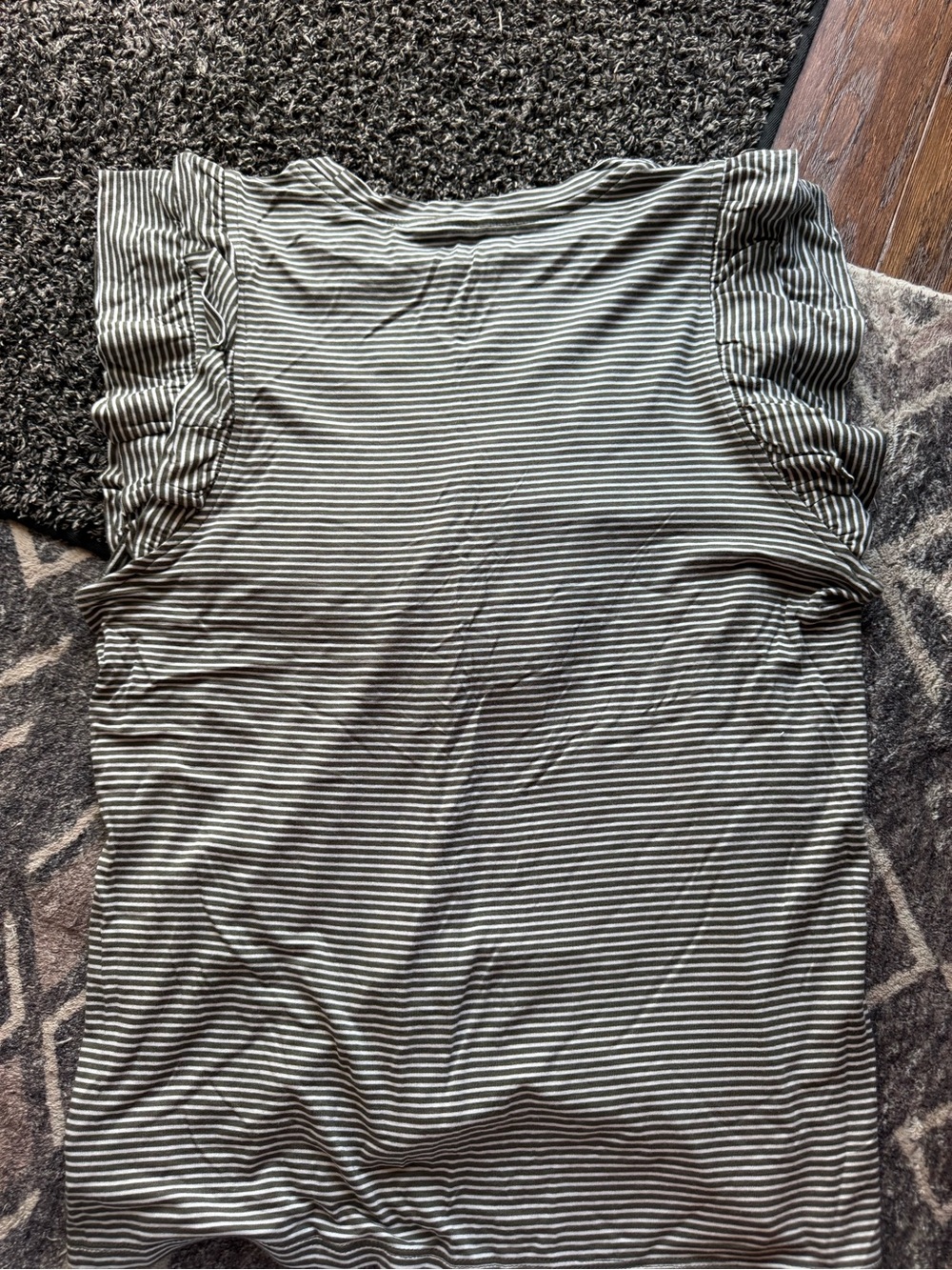 Striped Ruffle Sleeve Women’s Top in olive green and White